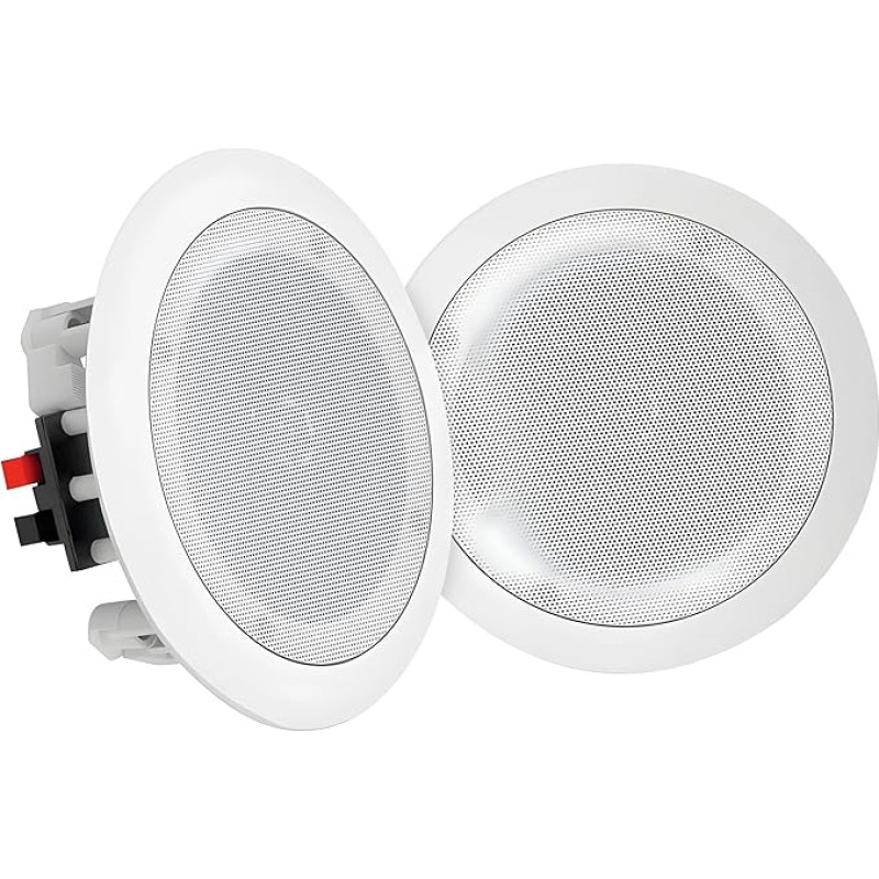 pyle Pair of 8 inch Bluetooth Flush-Mounted Wall in Ceiling 2-Way Universal Home Speaker System Spring Loaded Quick Connections Polypropylene Cone Polymer Tweeter Stereo Sound 250 Watt
