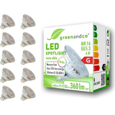 greenandco 10x CRI 90+ MR16 GU5.3 LED Spot | 6 W 360 lm | 3000 K Warm White | 110° | 12 V AC/DC | Not Dimmable
