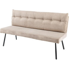 Riess Ambiente Big George Modern Bench 160 cm Champagne Beige Velvet Textured Fabric with Backrest, Padded Bench for Your Dining Room