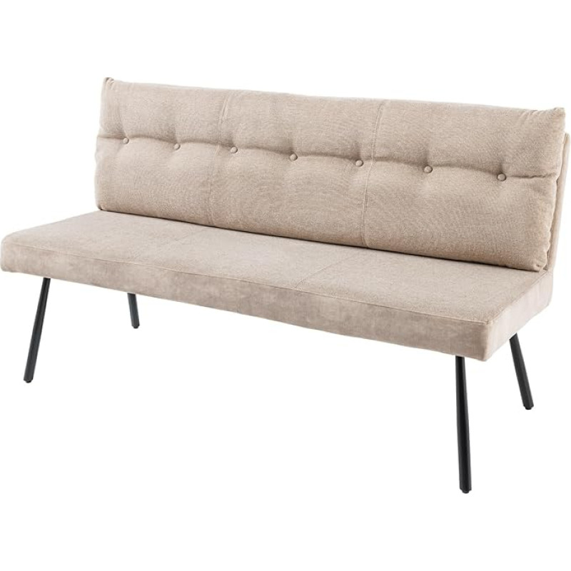 Riess Ambiente Big George Modern Bench 160 cm Champagne Beige Velvet Textured Fabric with Backrest, Padded Bench for Your Dining Room