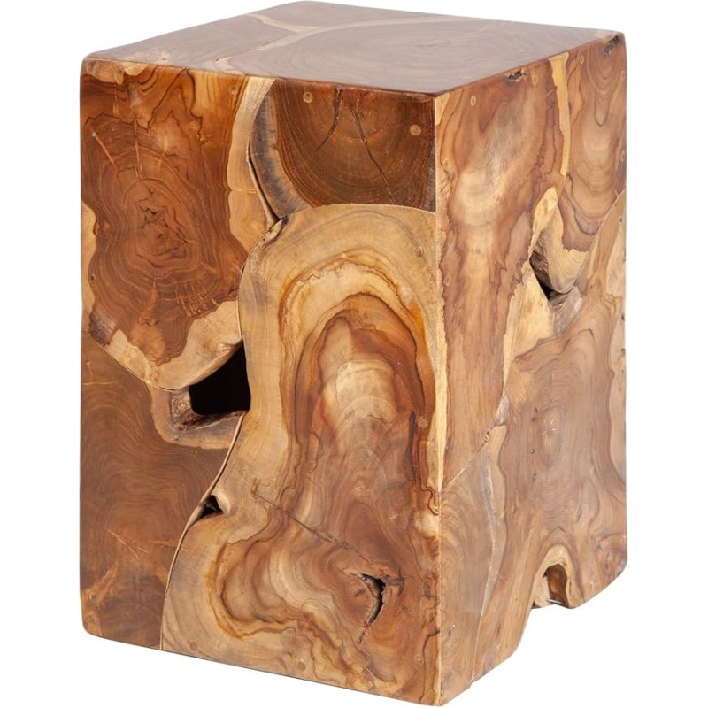 invicta INTERIOR Solid Square Side Table 30 cm Teak Wood Cube Stool Living Room Table Stool Wooden Stool