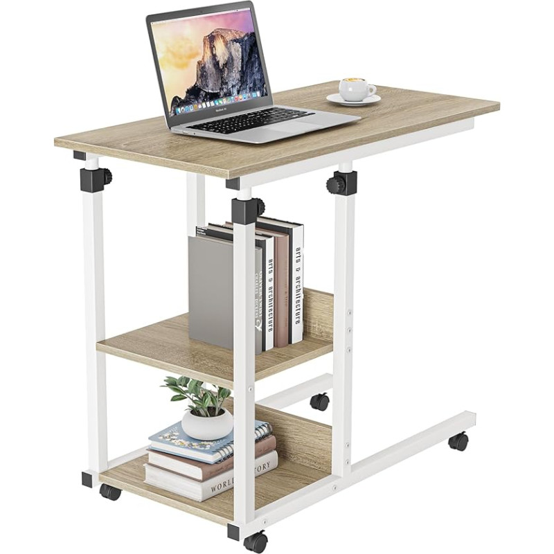 Dripex Side Table with Wheels, Care Table, Height Adjustable, Wooden Desk, Sofa Table, Bedside Table, Coffee Table, Bedroom, Laptop Table, Living Room, Beige