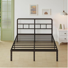 Lutown-Teen Metal Bed 140 x 200 cm with Slatted Frame, Height 36 cm, Bed 140 x 200 cm with Headboard, Metal Bed Frame with Large Storage Space Under Bed, Noise-Free, Easy Assembly, Black