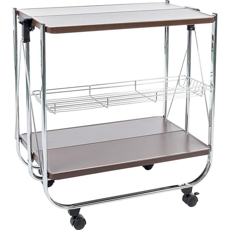 Iris Ohyama Kitchen Wagon CW-005 Metal Trolley on Wheels 68.5 x 43.5 x 69 cm Black, Metal, brown, 85,8 x 71,8 x 8,5 cm
