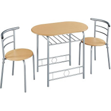 Yaheetech Dining Set for 2 People with 1 Dining Table and 2 Chairs Kitchen Table with Storage Compartment Dining Room Table Armrest Chair Dining Table Set Wood Colour
