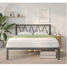 Novilla Bettgestell 140 x 190 cm, Bettrahmen mit Lattenrost, Bettgestelle mit Kopfteil-Design, Doppelbettgestell, Stauraum unter dem Bett, Schwarz