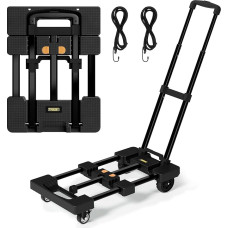 TROOZY Foldable Sack Truck, Max Extendable Trolley with 6 Wheels (2 with Brake) and 2 Elastic Ropes, 500 Lb, Utility Cart for Daily Work, Grocery Shopping, Garden, Luggage and