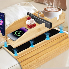 4-in-1 Magnetischer Couch-Becherhalter – Faltbarer Armlehnentisch mit Couch-Armlehne, Tisch, kann zur Aufbewahrung von Fernbedienung, Getränken, Snacks platziert werden (natürliche Farbe)