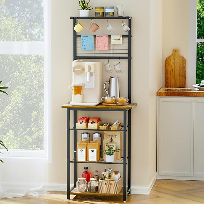 BUTUNITA 5 Tier Coffee Bar Station - Small Coffee Bar Kitchen Shelf with 4 S-shaped Hooks - Corner Storage Baker's Rack for Small Spaces, Entryways and Living Rooms