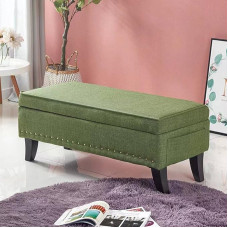 BAKAJI Bench with Storage for Footrest, Bedroom, Fabric Cover, Rectangular, Soft, Spacious, Sofa Storage, Wood, Spacious, 80 x 45 cm (Green)