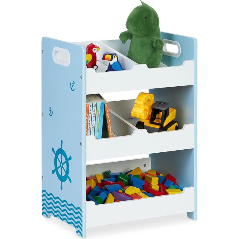 Relaxdays Children's Shelf, H x W x D: 60 x 42.5 x 30 cm, 5 Compartments, MDF, Storage Shelf, Children's Room, Toy Shelf, White/Blue