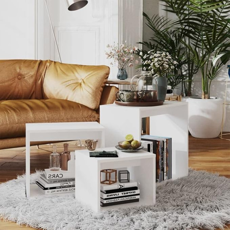 EMYRLXQW Tables, Accent Tables, End Tables, Nesting Tables, Set of 3, White, Wood Composite