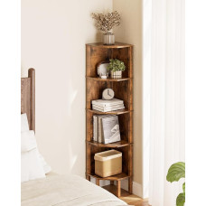 Apetaccat Corner Bookcase with 5 Levels, Plant Shelf, Display Storage Shelf for Living Room, Office, Bedroom, 127 x 29 x 29 cm, Rustic Brown