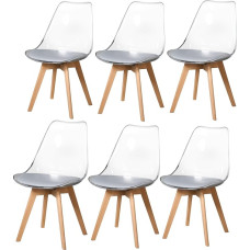 GrandCA HOME Dining Chair Set of 6 Transparent Chair Set of 6 Environmentally Friendly PP Material/PU Cushion (Grey PU Seat Cushion, 6)