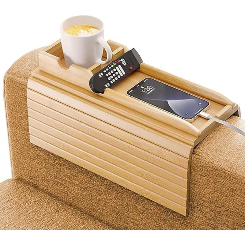 Gwezmxs Couch Shelf, Foldable Sofa Tray Armrest with Drink Holder for Remote Control Mobile Phone Drinks, 41 x 34 cm