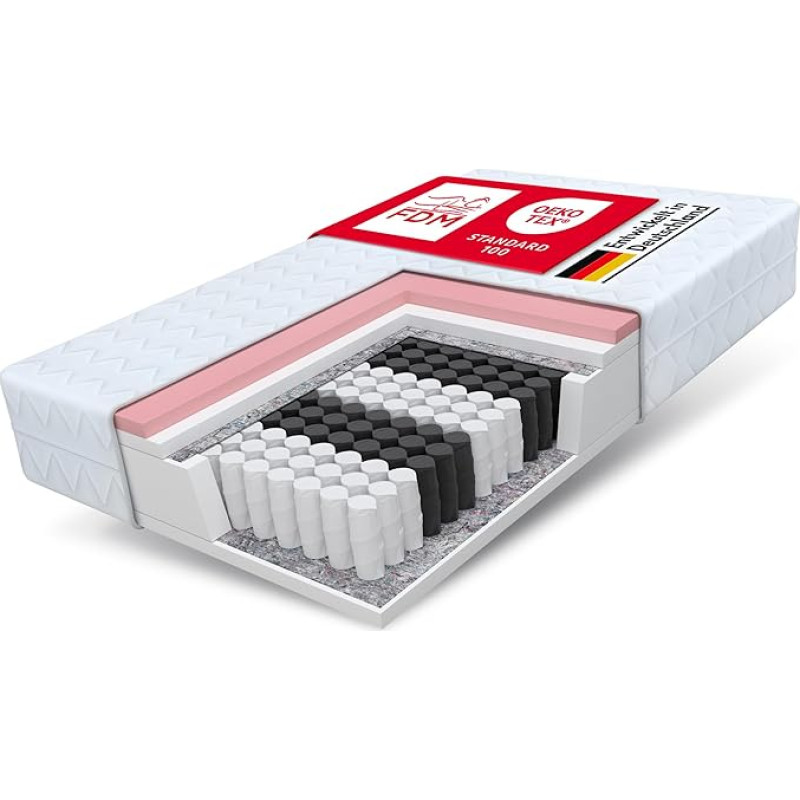 FDM Mattress 80 x 200 cm Hardness H2 H3 Height 24 cm Pocket Spring Mattress Visco Foam Polyurethane Foam 7 Comfort Zones with Hypoallergenic Washable Premium Cover Oeko-Tex Memory