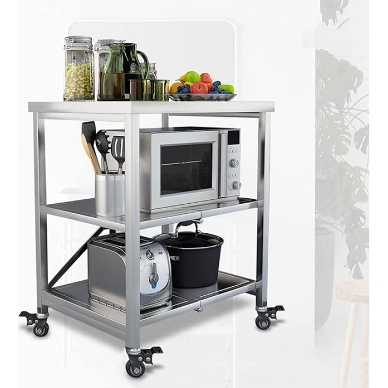 LXSEHN Serving Trolley, Kitchen Trolley, 3-Tier All-Purpose Trolley, Parking Brake, Shelf, Stainless Steel Trolley with Wheels for Kitchen, Office, Laundry Room (Size : 60 x 45 x 80 cm)