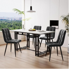 KecDuey Dining Table with 4 Chairs Set, Dining Room Group Modern Kitchen 120 x 70 cm Dining Table Set, Dark Grey Linen Dining Room Chair, Black Iron Leg Table for Dining Room, Kitchen, Living Room