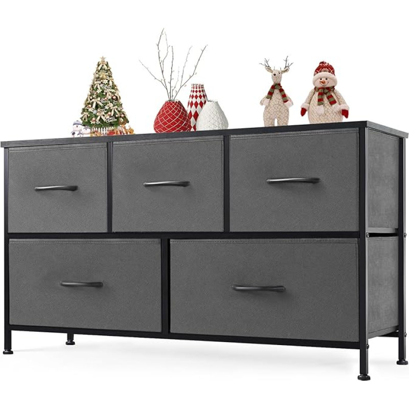 Sweetcrispy Chest of Drawers for Bedroom with 5 Drawers, Wide Dresser, Long Fabric Chest of Drawers, Storage Organiser for Closet, Bedroom, Living Room, Hallway,