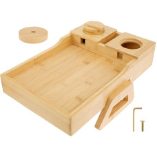 Foppla Sofa Arm Tray Table with Drink Holder Multifunctional Couch Arm Tray Foldable Couch Table Tray Space Saving Sofa Armrest Tray Wooden Couch Armrest Table for Eating Drinks Snacks