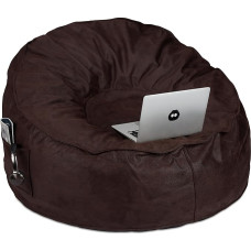 Relaxdays XXL Bean Bag, Suede Look, Foam, 2 Side Pockets, Giant Bean Bag, Adult Bean Bag, Dark Brown