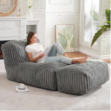 Hobestluk Big Bean Bag Lounger Chairs Large Beanbag Chair for Adults Bean Bag Sofa with Memory Foam Filled for Living Room, Bedroom or Balcony (Grey)