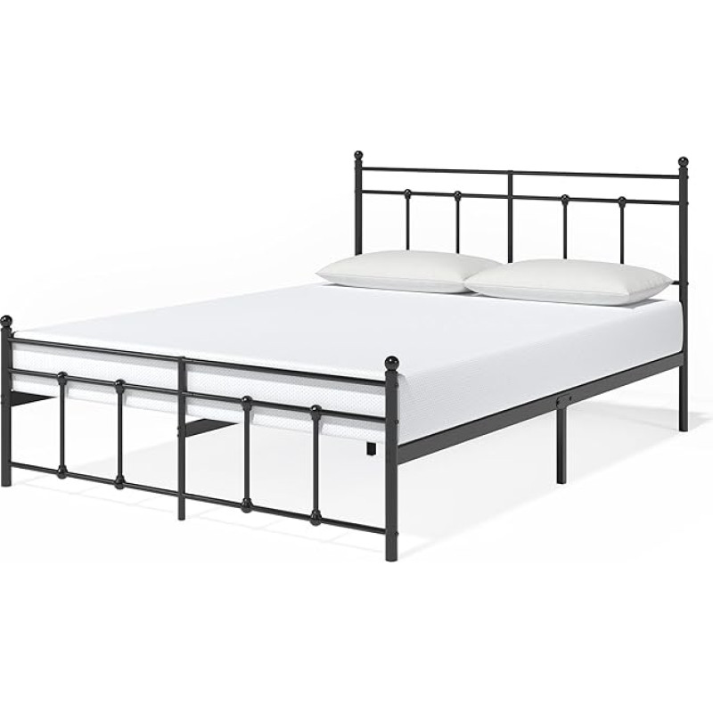 Zinus Nicholas Super King Size Bed Frame - Bed 180 x 200 cm - 30 cm High - Metal Platform Bed Frame with Headboard and Footboard - Black