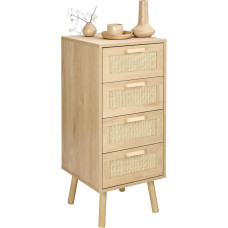 Finnhomy Rattan Chest of Drawers for Bedroom, Tall Chest of Drawers with 4 Handmade Rattan Decorated Drawers for Bedroom, Small Bedside Table with Wooden Legs, Natural, F23RCOD1004U