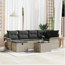 Rantry 7-Teiliges Garten Sofa Set mit Kissen Hellgrau Poly Rattan, 2-Sitzer Garten Sofa mit Stauraum & Kissen Hellgrau Poly Rattan Gartenlounge Model3360223