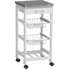 Kit Closet 7040028012 Stainless-Steel Kitchen Trolley with Baskets and a Wooden Wine Rack