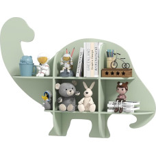 COSTWAY Children's Wall Bookcase, Wooden Wall Shelf with 2 Shelves and 6 Open Compartments, Wall Mounted Dinosaur Children's Shelf for Children's Room, Playroom, Nursery