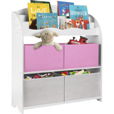 ONVAYA® Children's Bookcase Finn White | Children's Shelf with Boxes | Storage of Books and Toys | Organiser for Children's Room (Bookshelf Pink)