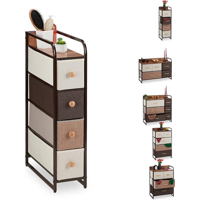 Relaxdays Fabric Drawer Cabinet with Steel Frame, 4 - 7 Drawers, Shelf & Folding Baskets, Various Designs, Brown