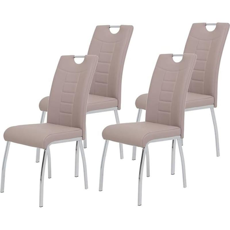 Hela Tische, Andrea Dining Room Chairs Set of 4 Faux Leather Cappuccino Cover Round Frame Chrome 100 x 43 x 64 cm