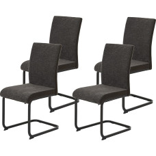 Hela Tische, Set of 4 Linn Dining Chairs Woven Fabric + Microfibre Brown Square Frame Black 140 kg Load Capacity