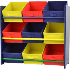 Colourful Children's Wooden Shelving Unit with 9 Shelves with Boxes