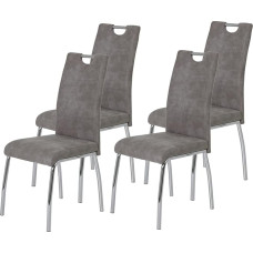 Hela Tische, Susi Set of 4 Dining Room Chairs, Kitchen Chairs, Microfibre Vinatge Grey, Metal Frame and Chrome Handle