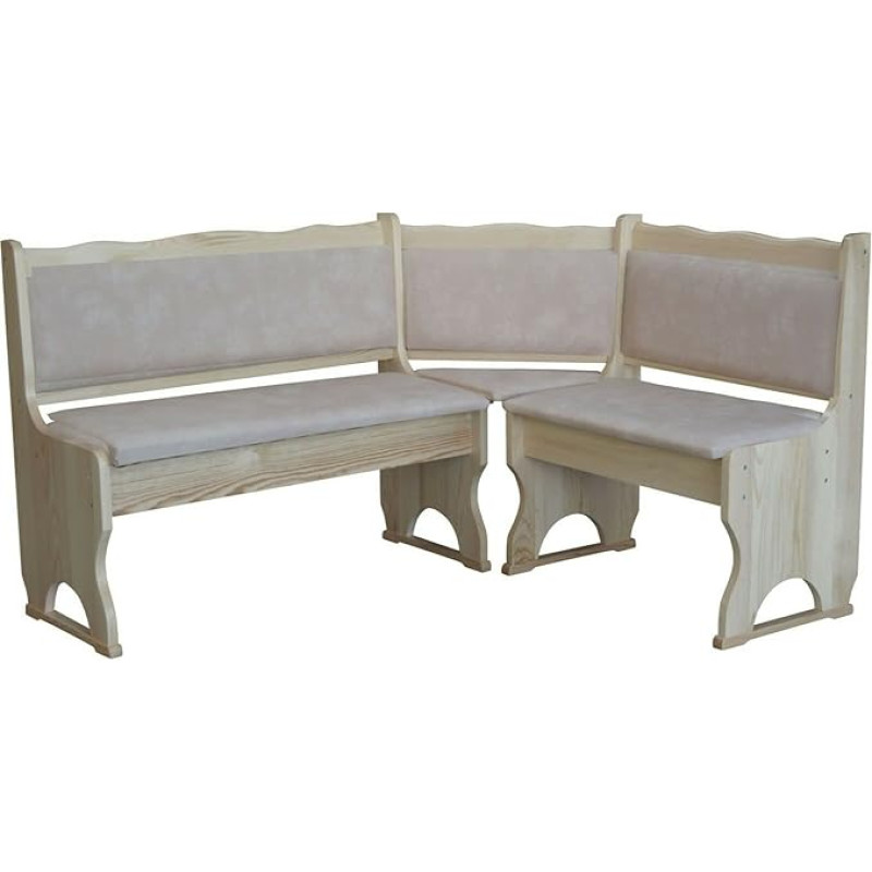 k koma Corner Bench Untreated with Padding Solid Wood Eco-Leather Beige II (120 x 120)