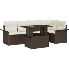 Rantry 6-teiliges Garten Sofa Set mit Kissen Braun Poly Rattan, 2-Sitzer Garten Sofas mit Stauraum & Kissen Braun Poly Rattan Gartenlounge Model3357021