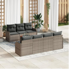 Rantry 8-teiliges Garten-Sofa-Set mit Kissen Grau Poly Rattan Akazie, 2-Sitzer Garten-Sofa mit Stauraum & Kissen Grau Poly Rattan Gartenlounge Model3356081