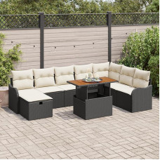 Rantry 9-teiliges Garten Sofa Set mit Kissen Schwarz Poly Rattan, 2-Sitzer Garten Sofa mit Stauraum & Kissen Schwarz Poly Rattan Gartenlounge Model3361285