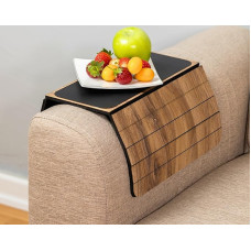 DECOLIFE HOME DECOR Sofa Arm Table - Flexible Wooden Side Table and Armrest Organizer (Leather Covered Tray, Brown)