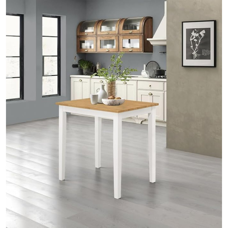Hallowood Furniture Ledbury Small White Lacquered Dining Table with Light Oak Top, Solid Wood Kitchen Table, Breakfast Table for Home & Cafe