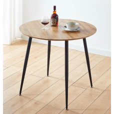 Hallowood Furniture Cullompton Small Dining Table with Oak Effect Table Top and Black Metal Legs Round Table for 2-4 Seater Dining Room Cafe Kitchen Furniture (90cm)