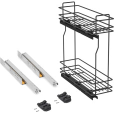 Emuca - Küchenmöbe Extendable Bottle Holder, Side Extendible Soft Close, Module 200 mm, Grey Anthracite, Steel