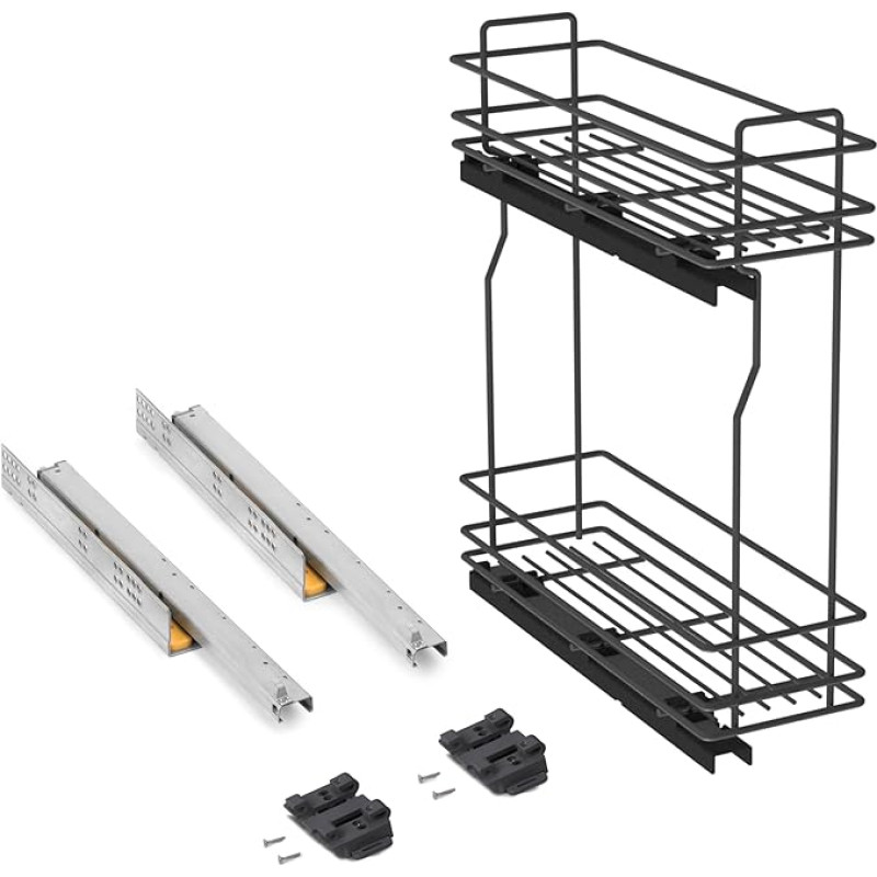 Emuca - Küchenmöbe Extendable Bottle Holder, Side Extendible Soft Close, Module 200 mm, Grey Anthracite, Steel