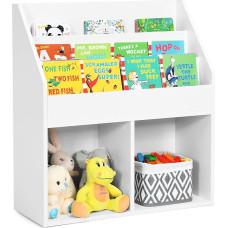 COSTWAY Wooden Bookcase for Children, Toy Shelf with 3-Tier Compartment & 2 Shelves, 2-in-1 Children's Shelf, Storage Shelf for Children's Room, Playroom, White, 70 x 30 x 80 cm