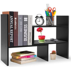 Hossejoy Adjustable MDF Desk Bookshelf Desk Organizer Shelf Counter Bookcase Black