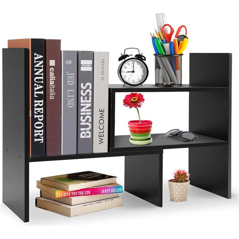 Hossejoy Adjustable MDF Desk Bookshelf Desk Organizer Shelf Counter Bookcase Black