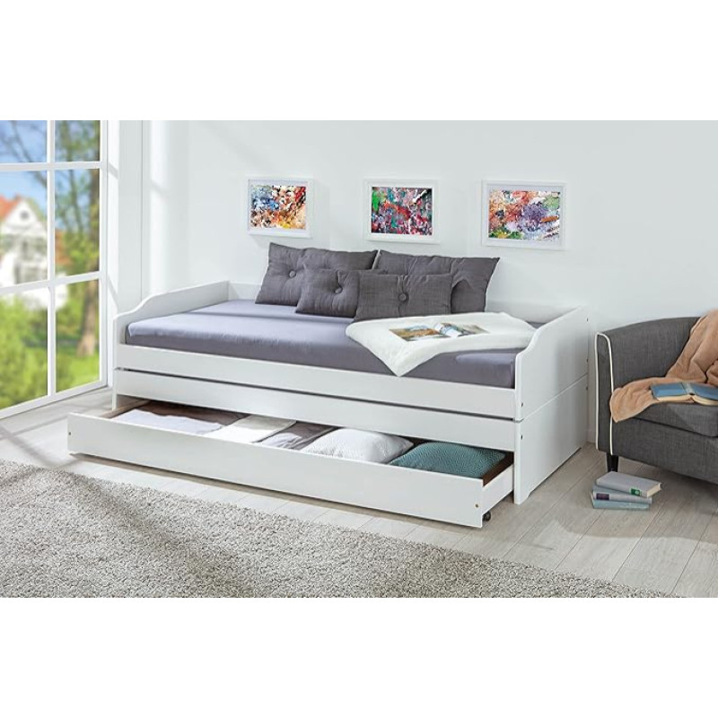Inter Link Functional Bed, Solid Pine Single / Double Bed / Guest Bed, 80 x 190 cm